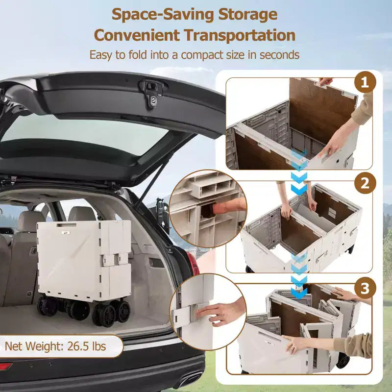 Chariot de rangement pliable Costway avec 2 caisses de rangement et 5 roues rotatives, en métal noir/rose/blanc