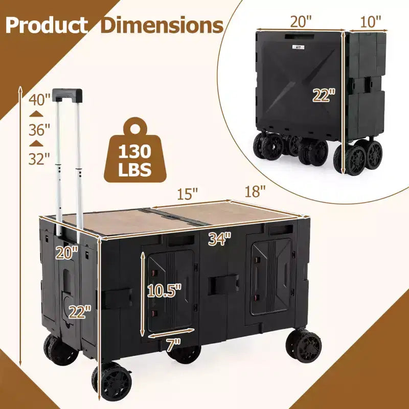 Chariot de rangement pliable Costway avec 2 caisses de rangement et 5 roues rotatives, en métal noir/rose/blanc