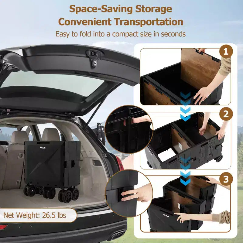 Chariot de rangement pliable Costway avec 2 caisses de rangement et 5 roues rotatives, en métal noir/rose/blanc