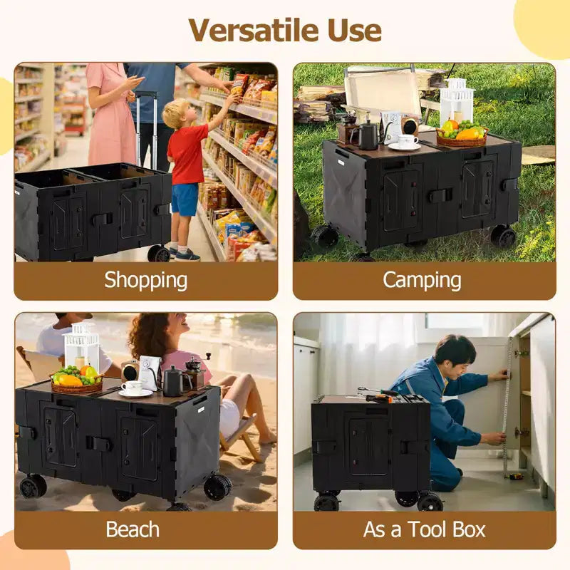 Chariot de rangement pliable Costway avec 2 caisses de rangement et 5 roues rotatives, en métal noir/rose/blanc