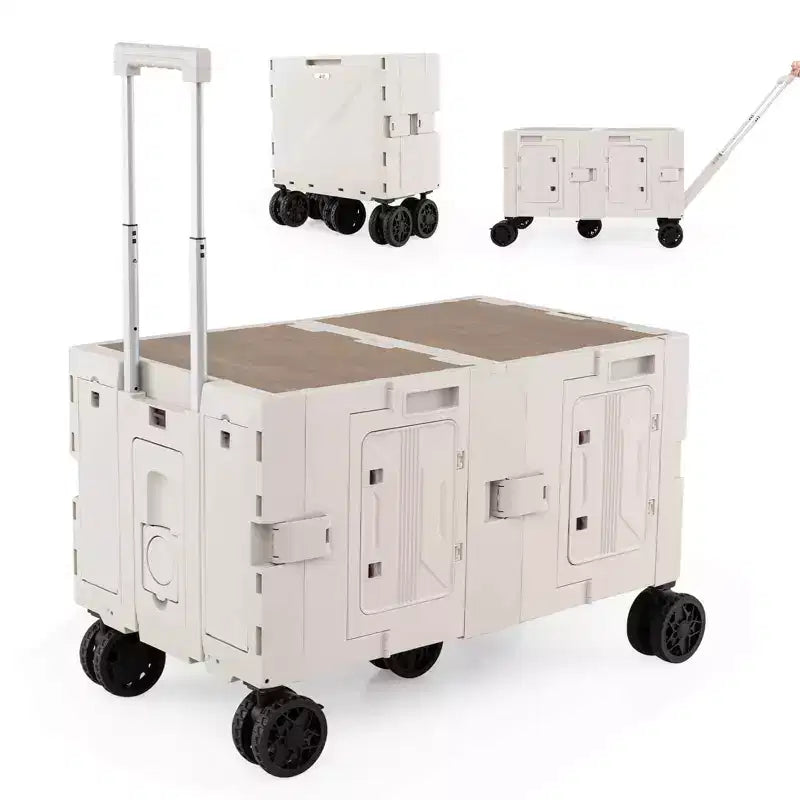 Chariot de rangement pliable Costway avec 2 caisses de rangement et 5 roues rotatives, en métal noir/rose/blanc