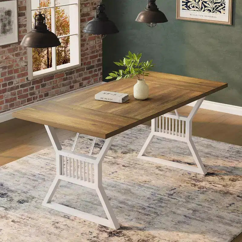 Ensemble Table à Manger 70,8 Pouces pour 4-6 Personnes, Table de Cuisine avec Pieds en Métal Robuste, Table à Manger en Bois Style Ferme pour Salon, Maison – Sans Chaise