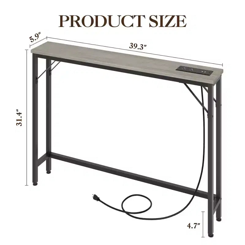 9.1 Console étroite avec prises, table de canapé derrière le canapé en métal et MDF