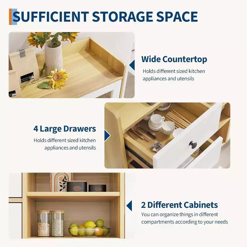 Bahut de ferme - Buffet de rangement à 2 portes vitrées avec étagères réglables pour salle à manger