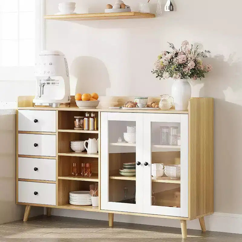 Bahut de ferme - Buffet de rangement à 2 portes vitrées avec étagères réglables pour salle à manger