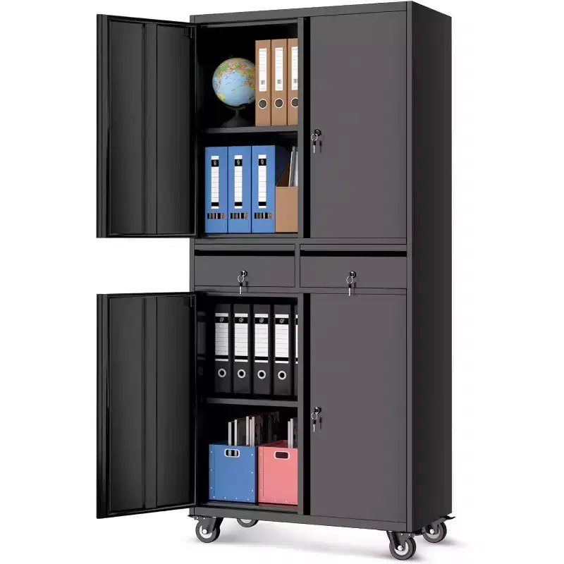 Metal Storage Cabinet, 73 Inch Garage Storage with Locking Doors and Adjustable Shelves, Heavy Duty Tool Cabinet with 2 Drawers