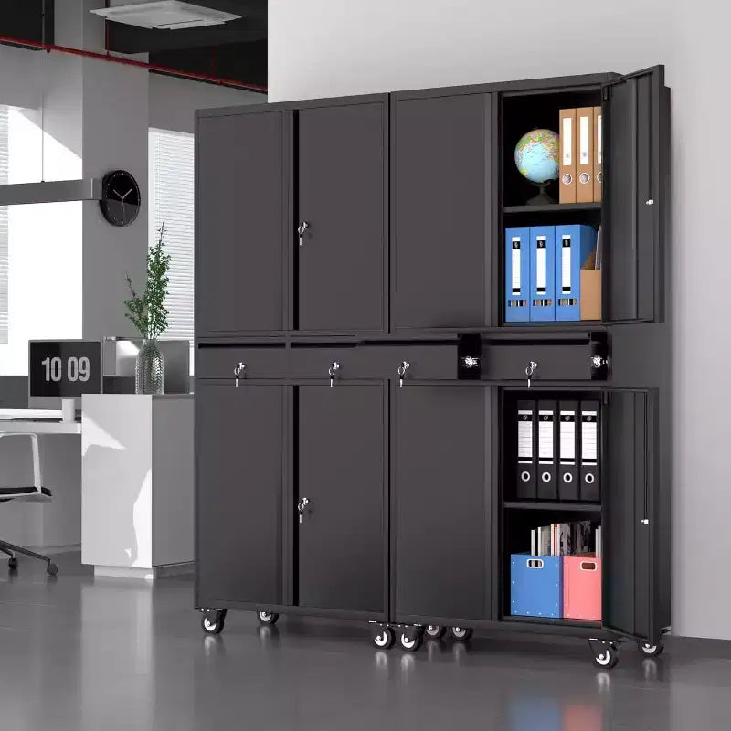 Armoire de rangement en métal, 73 pouces, pour garage, avec portes verrouillables et étagères réglables, armoire à outils robuste avec 2 tiroirs