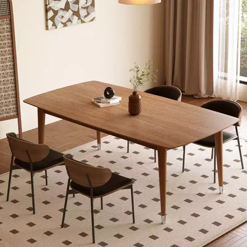 Gaoyangjiaju 62.9 Table de salle à manger moderne du milieu du siècle en bois - Table de cuisine rectangulaire avec coins arrondis et pieds fuselés à embouts métalliques - Accueille 4 à 6 personnes