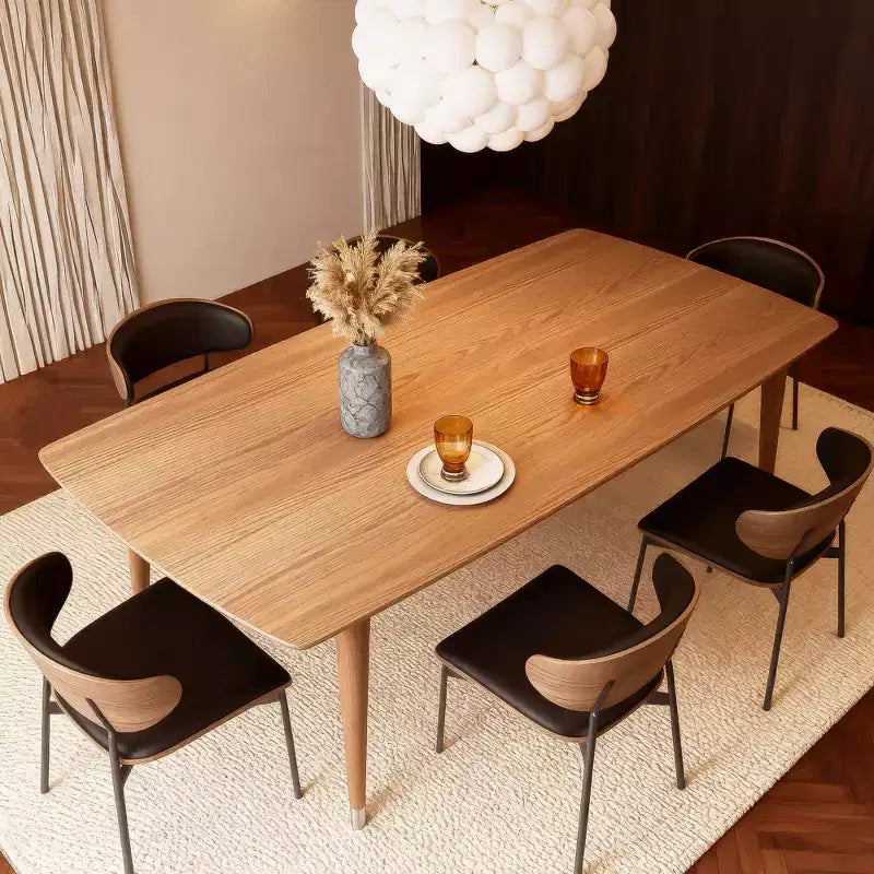 Gaoyangjiaju 62.9 Table de salle à manger moderne du milieu du siècle en bois - Table de cuisine rectangulaire avec coins arrondis et pieds fuselés à embouts métalliques - Accueille 4 à 6 personnes