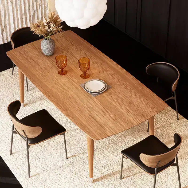 Gaoyangjiaju 62.9 Table de salle à manger moderne du milieu du siècle en bois - Table de cuisine rectangulaire avec coins arrondis et pieds fuselés à embouts métalliques - Accueille 4 à 6 personnes