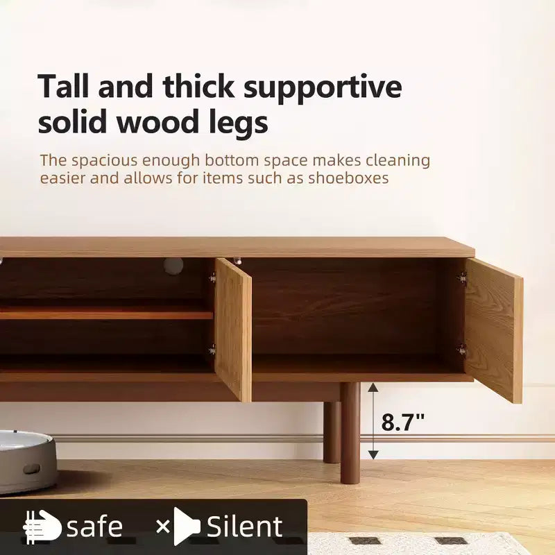 Gaoyangjiaju Meuble TV 86.6 en Bois Massif pour TV jusqu'à 90 - Console Médias Moderne du Milieu du Siècle Entièrement Assemblée avec Portes à Lattes