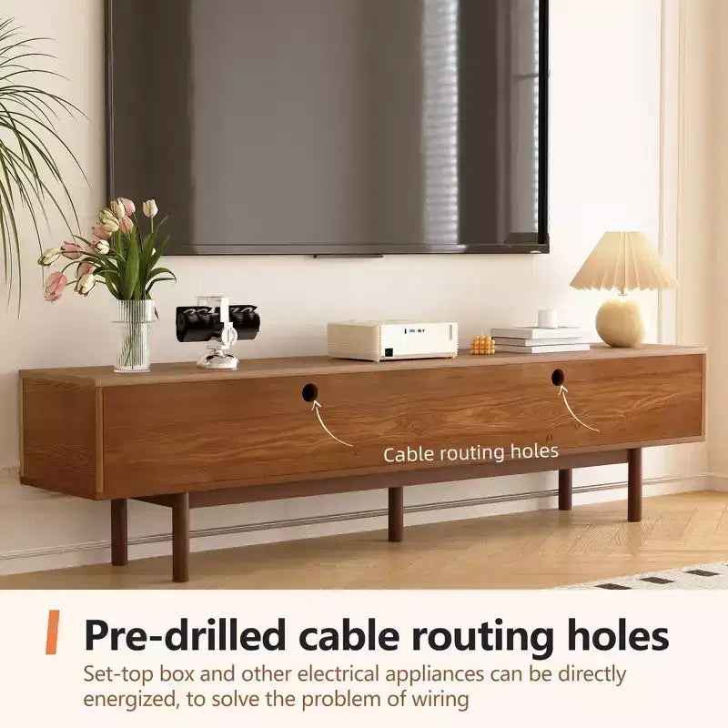Gaoyangjiaju Meuble TV 86.6 en Bois Massif pour TV jusqu'à 90 - Console Médias Moderne du Milieu du Siècle Entièrement Assemblée avec Portes à Lattes