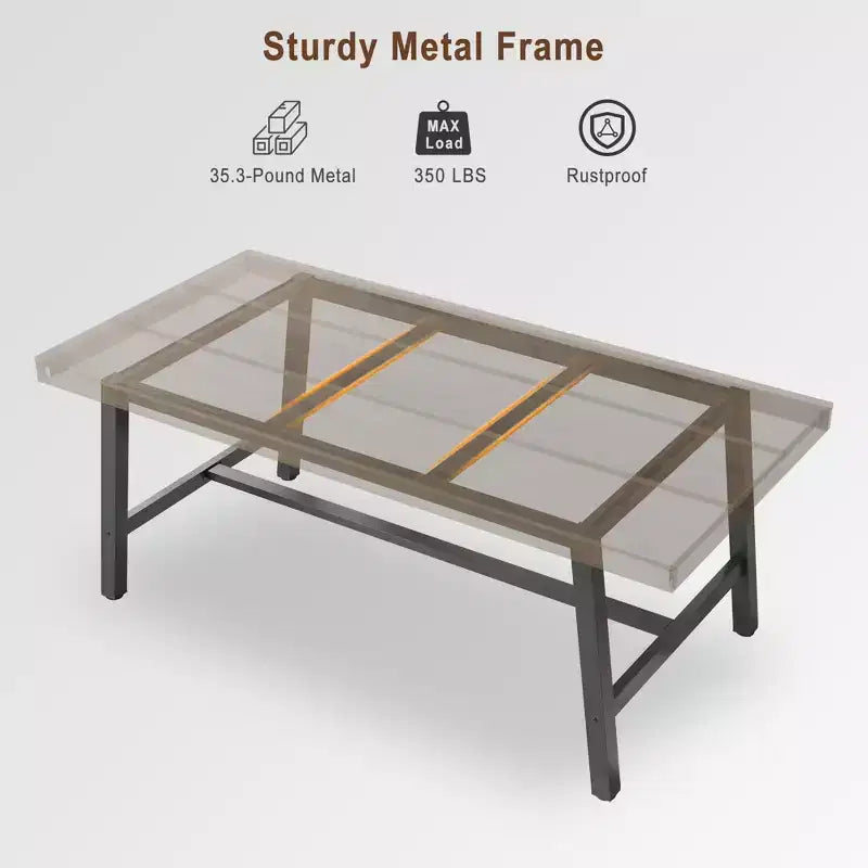 Grande table à manger rustique en bois de 63 po pour 6 personnes, table de cuisine rectangulaire de style industriel avec pieds robustes en métal noir pour le salon et la salle à manger