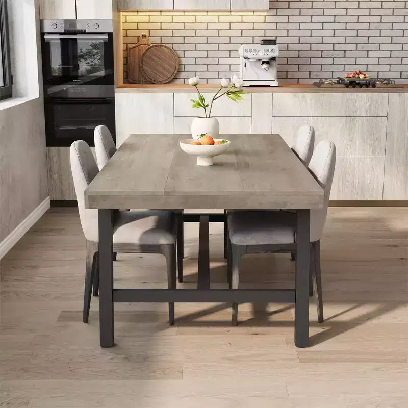 Grande table à manger rustique en bois de 63 po pour 6 personnes, table de cuisine rectangulaire de style industriel avec pieds robustes en métal noir pour le salon et la salle à manger