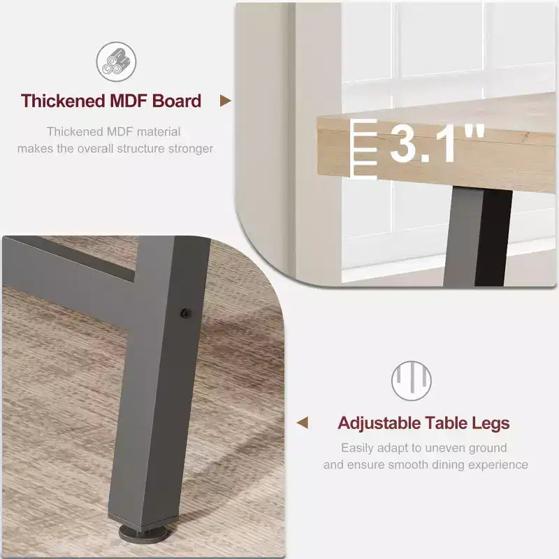 Grande table à manger rustique en bois de 63 po pour 6 personnes, table de cuisine rectangulaire de style industriel avec pieds robustes en métal noir pour le salon et la salle à manger