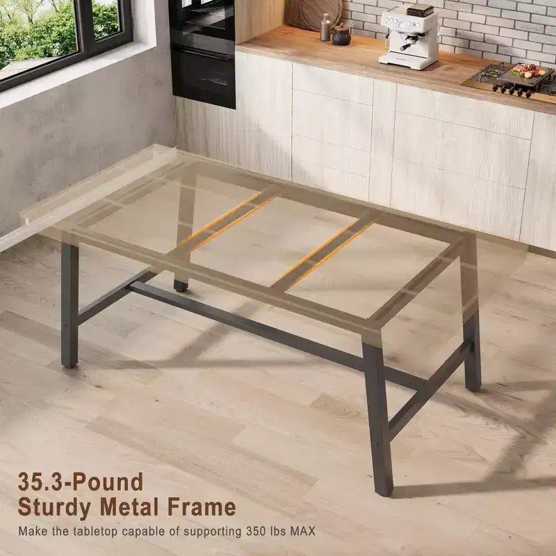 Grande table à manger rustique en bois de 63 po pour 6 personnes, table de cuisine rectangulaire de style industriel avec pieds robustes en métal noir pour le salon et la salle à manger