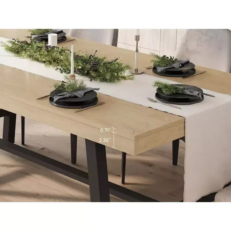 Grande table à manger rustique en bois de 63 po pour 6 personnes, table de cuisine rectangulaire de style industriel avec pieds robustes en métal noir pour le salon et la salle à manger