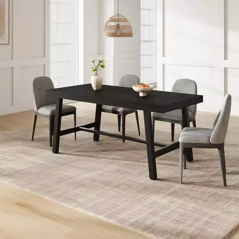 Grande table à manger rustique en bois de 63 po pour 6 personnes, table de cuisine rectangulaire de style industriel avec pieds robustes en métal noir pour le salon et la salle à manger