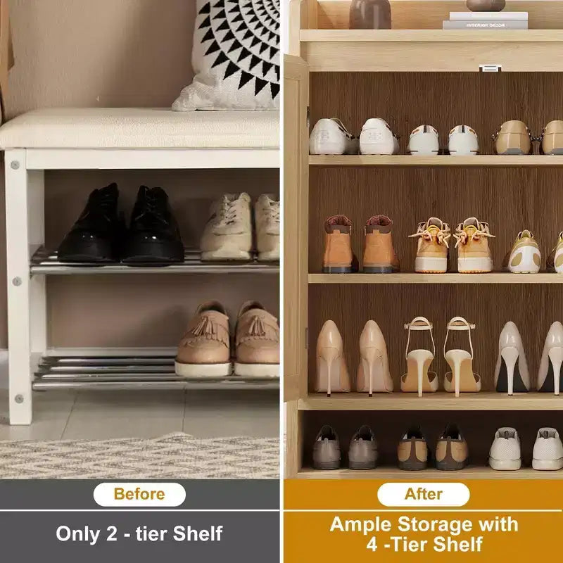 Meuble à chaussures Coolmee pour entrée, organisateur de rangement de chaussures en rotin avec étagères réglables, étagère à chaussures fermée pour couloir, salon, chambre