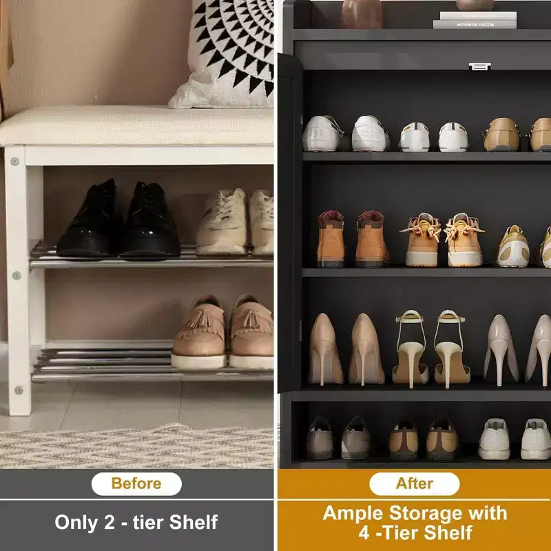 Meuble à chaussures Coolmee pour entrée, organisateur de rangement de chaussures en rotin avec étagères réglables, étagère à chaussures fermée pour couloir, salon, chambre