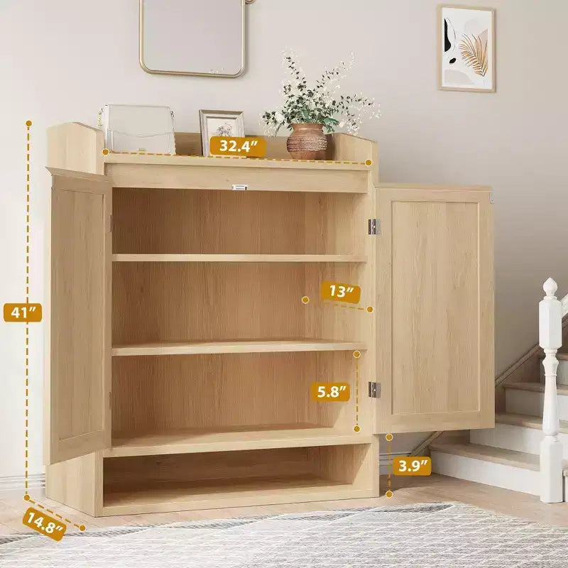 Meuble à chaussures Coolmee pour entrée, organisateur de rangement de chaussures en rotin avec étagères réglables, étagère à chaussures fermée pour couloir, salon, chambre