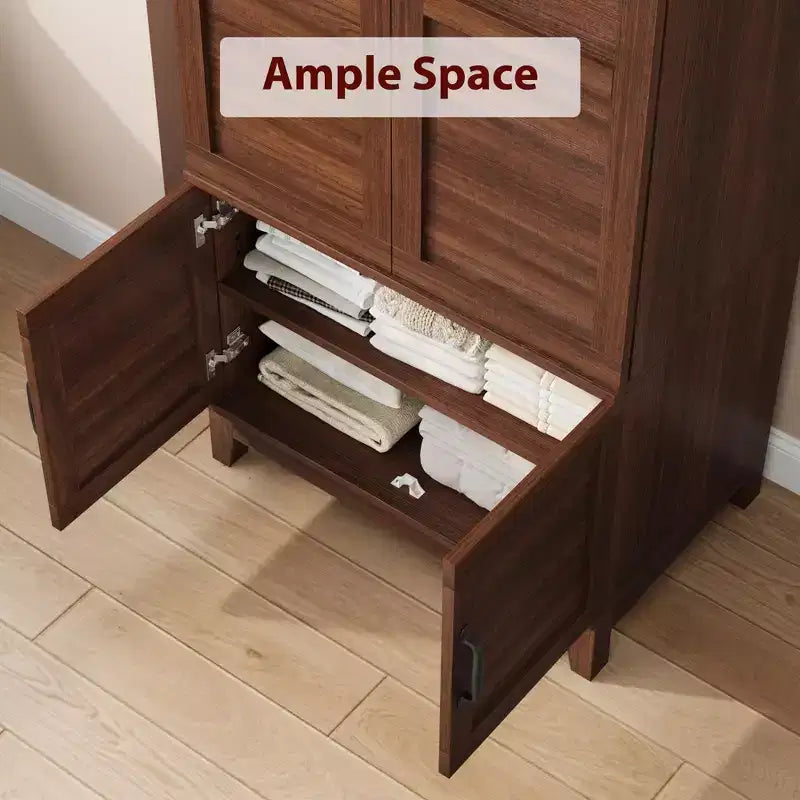 Coolmee Armoire de rangement avec 4 portes, armoire penderie de 183 cm en bois avec tringle à vêtements, armoire de rangement haute autoportante