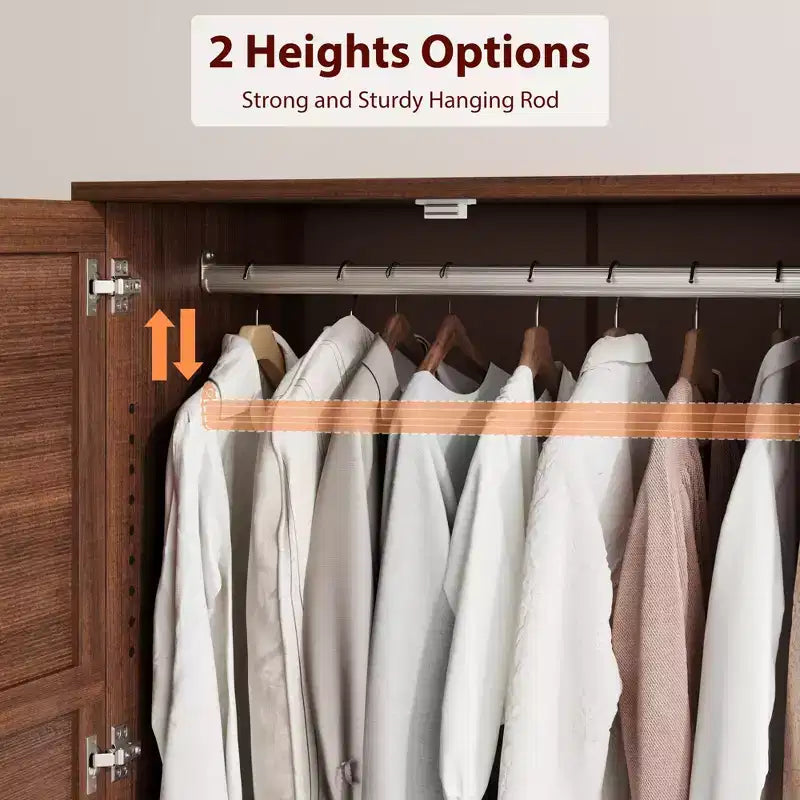 Coolmee Armoire de rangement avec 4 portes, armoire penderie de 183 cm en bois avec tringle à vêtements, armoire de rangement haute autoportante