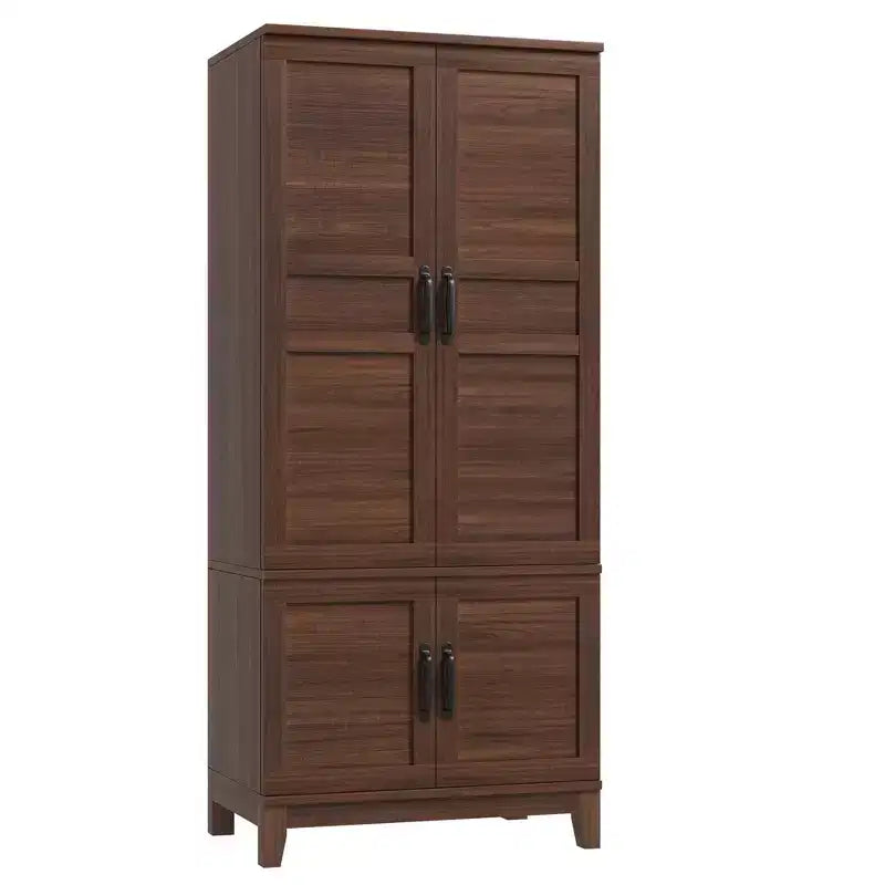 Coolmee Armoire de rangement avec 4 portes, armoire penderie de 183 cm en bois avec tringle à vêtements, armoire de rangement haute autoportante