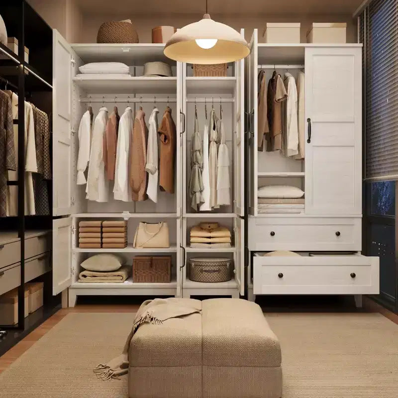Coolmee Armoire de rangement avec 4 portes, armoire penderie de 183 cm en bois avec tringle à vêtements, armoire de rangement haute autoportante
