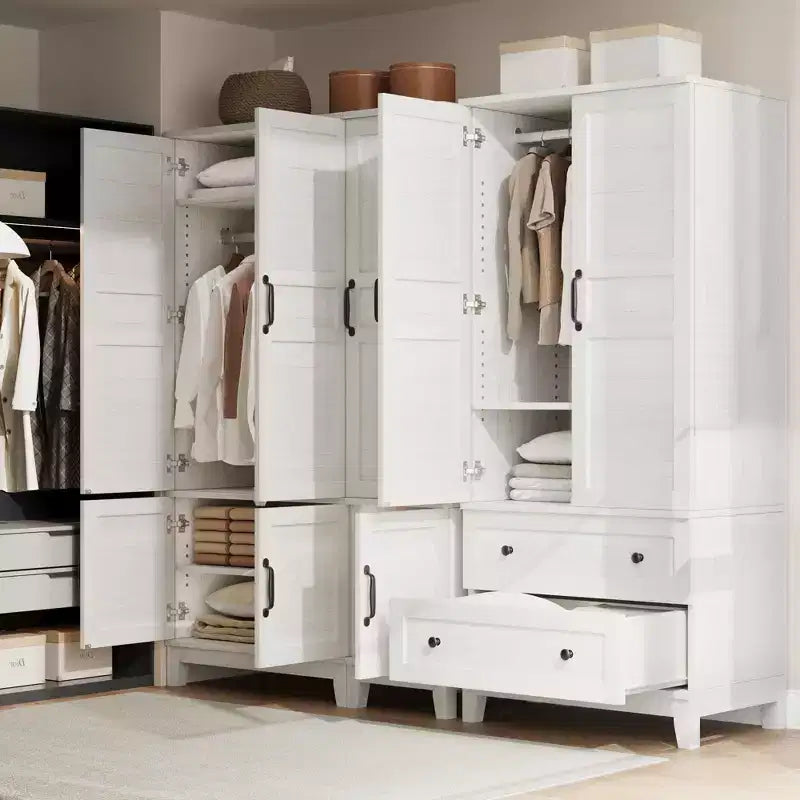 Coolmee Armoire de rangement avec 4 portes, armoire penderie de 183 cm en bois avec tringle à vêtements, armoire de rangement haute autoportante