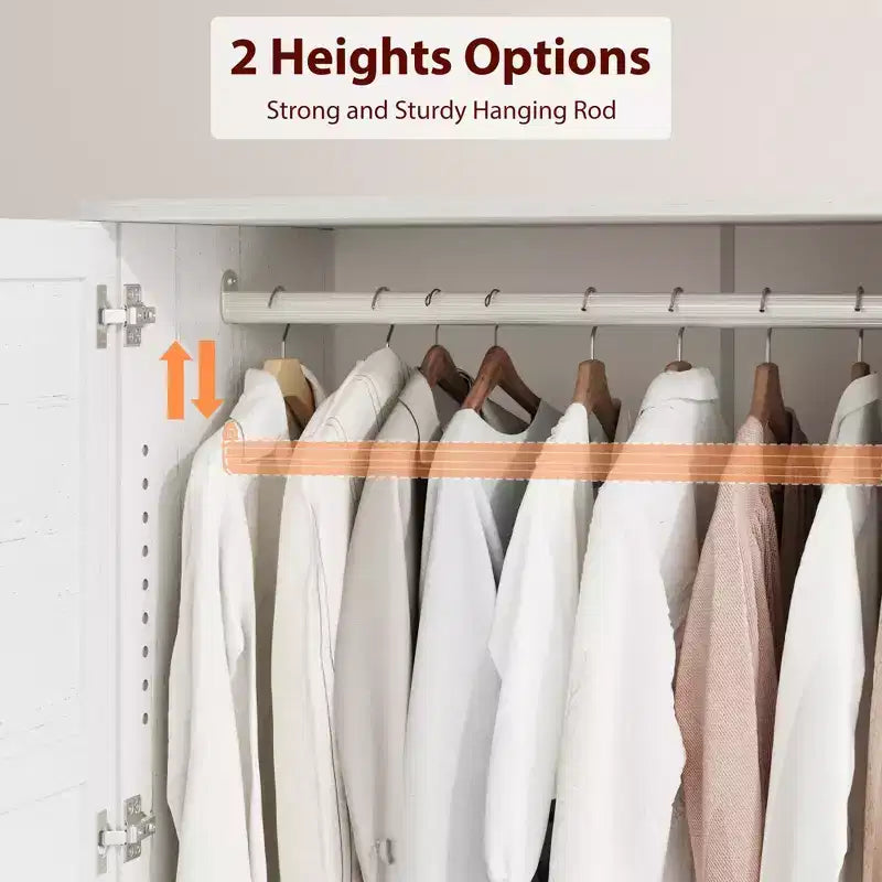Coolmee Armoire de rangement avec 4 portes, armoire penderie de 183 cm en bois avec tringle à vêtements, armoire de rangement haute autoportante