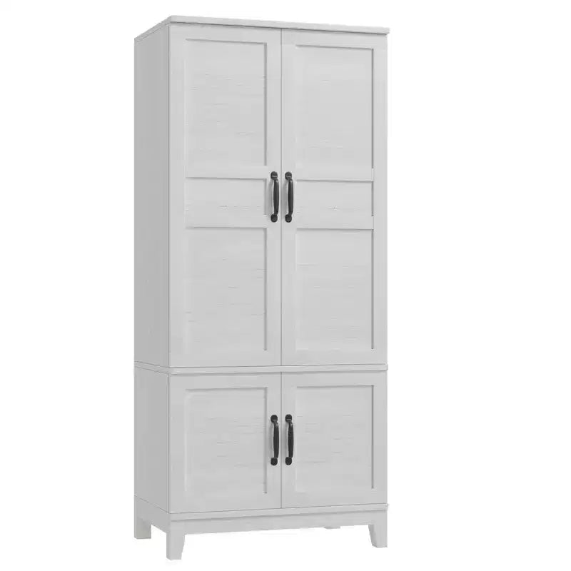 Coolmee Armoire de rangement avec 4 portes, armoire penderie de 183 cm en bois avec tringle à vêtements, armoire de rangement haute autoportante