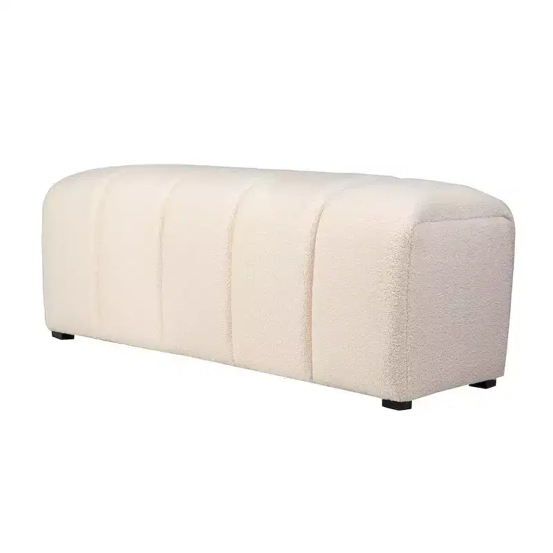 Banc moelleux contemporain et moderne Jofran, Tess, rembourré en bouclé ivoire