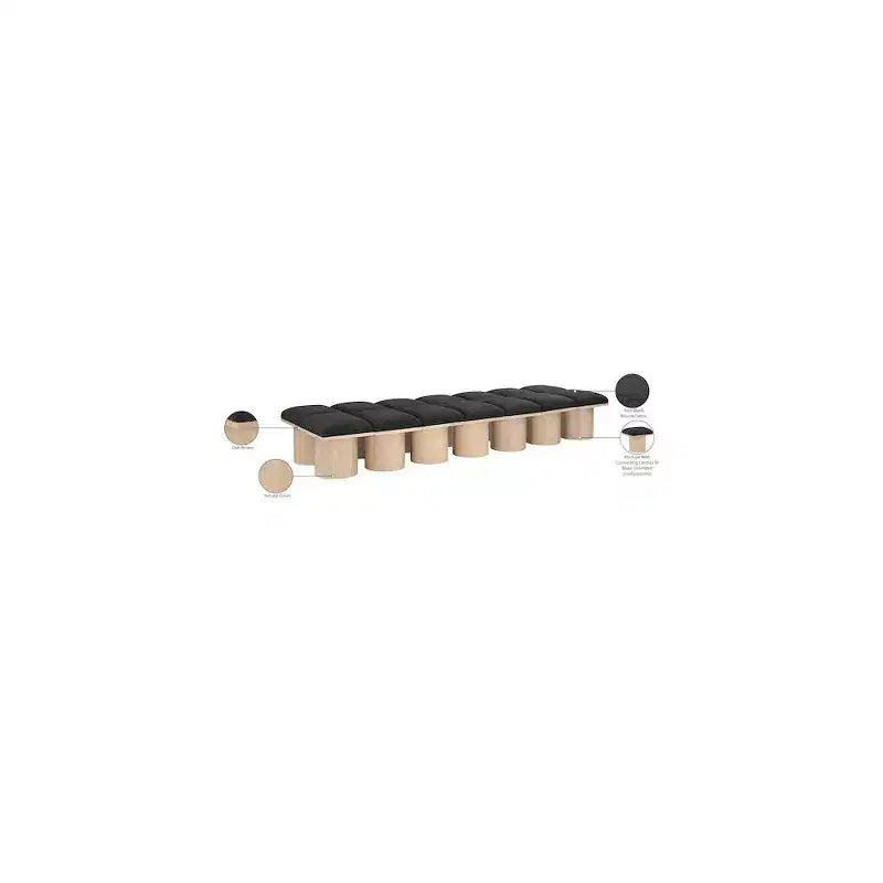 Banc Meridian Furniture Pavilion en tissu bouclé noir
