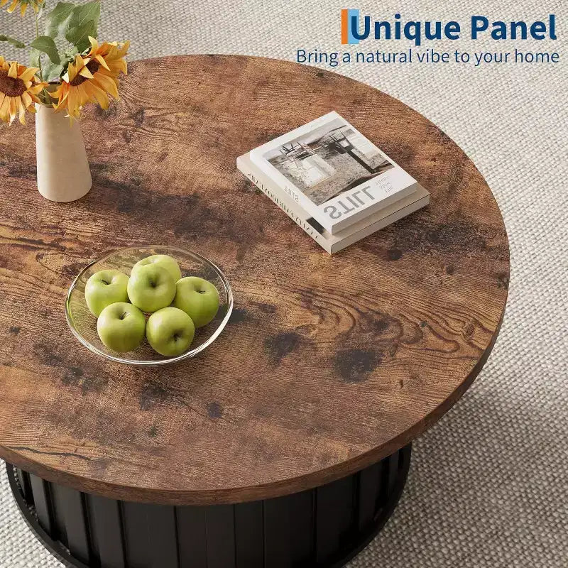 Table basse ronde moderne Acekool, forme champignon cannelé, plateau en MDF, base en métal noir, 31,9, montage facile