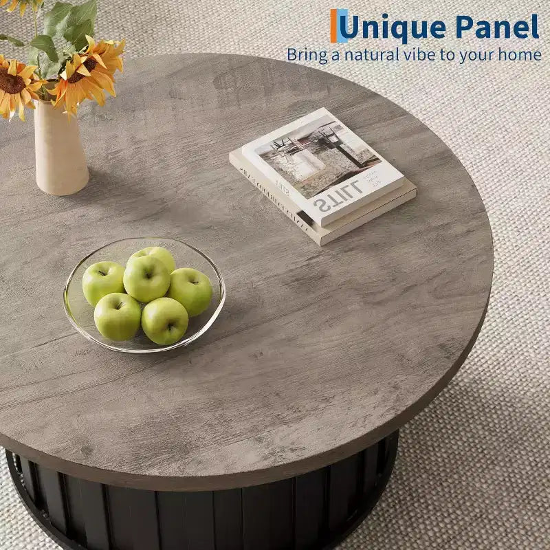 Table basse ronde moderne Acekool, forme champignon cannelé, plateau en MDF, base en métal noir, 31,9, montage facile