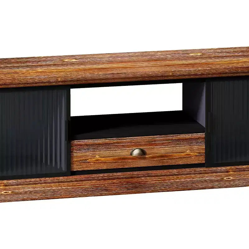Meuble TV moderne Acekool, console média en bois de sapin et fer, grand tiroir de rangement, étagère ouverte, convient aux TV jusqu'à 55 pouces, 160 x 40 x 47,5 cm