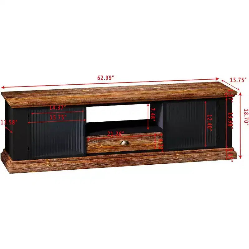 Meuble TV moderne Acekool, console média en bois de sapin et fer, grand tiroir de rangement, étagère ouverte, convient aux TV jusqu'à 55 pouces, 160 x 40 x 47,5 cm
