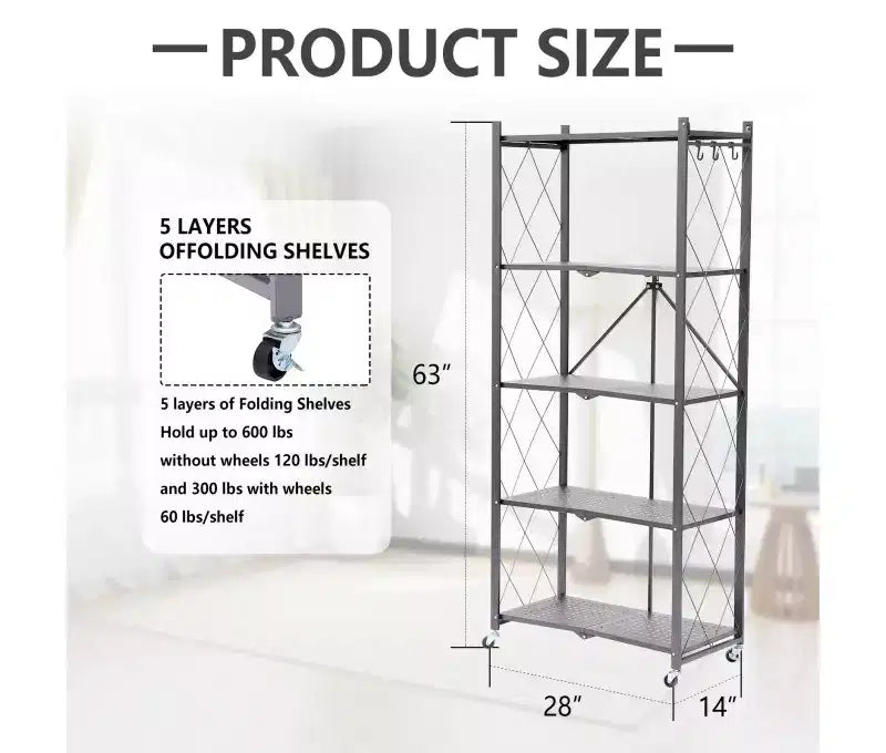 SUGIFT Pliant 4 Étagères Gris