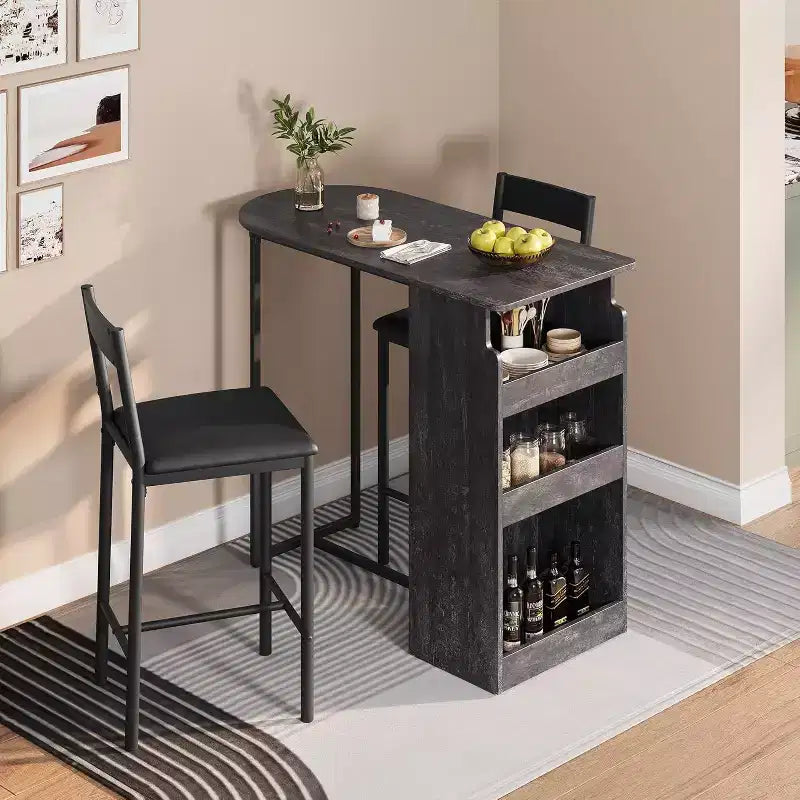 Ensemble table de bar et chaises Acekool pour 2 personnes avec étagère de rangement, table de salle à manger peu encombrante pour cuisine et appartement