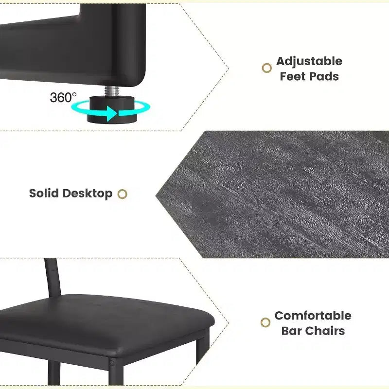 Ensemble table de bar et chaises Acekool pour 2 personnes avec étagère de rangement, table de salle à manger peu encombrante pour cuisine et appartement
