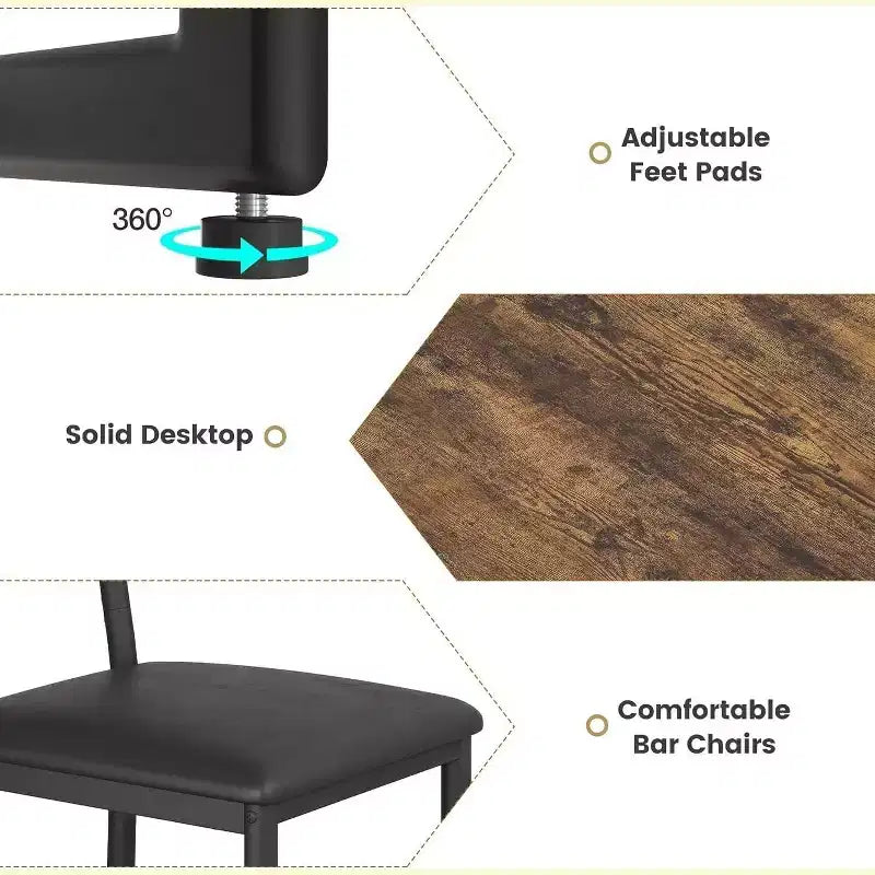 Ensemble table de bar et chaises Acekool pour 2 personnes avec étagère de rangement, table de salle à manger peu encombrante pour cuisine et appartement
