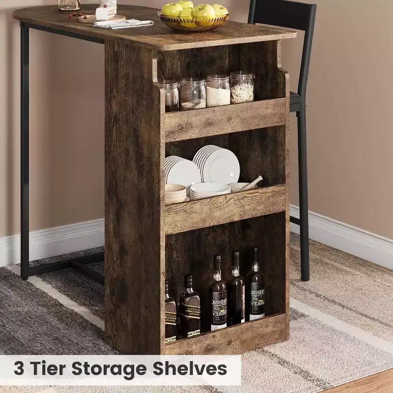Ensemble table de bar et chaises Acekool pour 2 personnes avec étagère de rangement, table de salle à manger peu encombrante pour cuisine et appartement