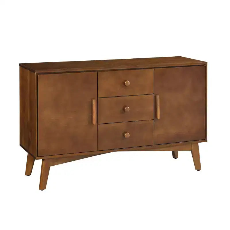 Buffet Okak 47 po avec 2 portes et 3 tiroirs, Console d'appoint, Armoire de rangement pour Cuisine, Salle à manger, Salon, Noyer