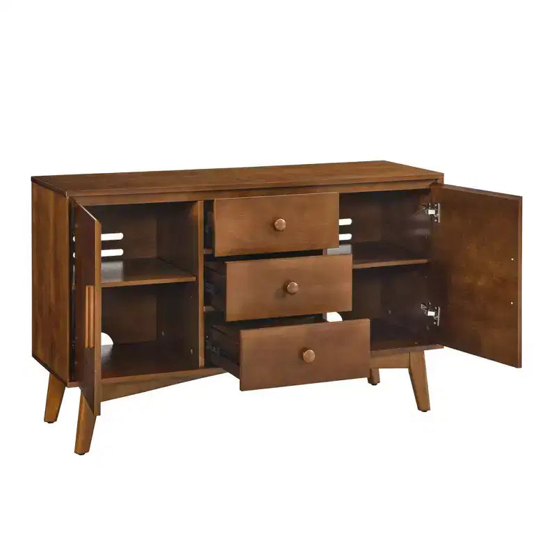 Buffet Okak 47 po avec 2 portes et 3 tiroirs, Console d'appoint, Armoire de rangement pour Cuisine, Salle à manger, Salon, Noyer