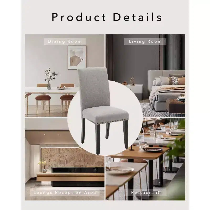 Lot de 6 chaises de salle à manger, chaises ergonomiques modernes rembourrées en tissu avec dossier incurvé, pieds en bois robustes pour salle à manger, cuisine, bureau