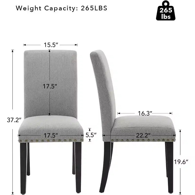 Lot de 6 chaises de salle à manger, chaises ergonomiques modernes rembourrées en tissu avec dossier incurvé, pieds en bois robustes pour salle à manger, cuisine, bureau