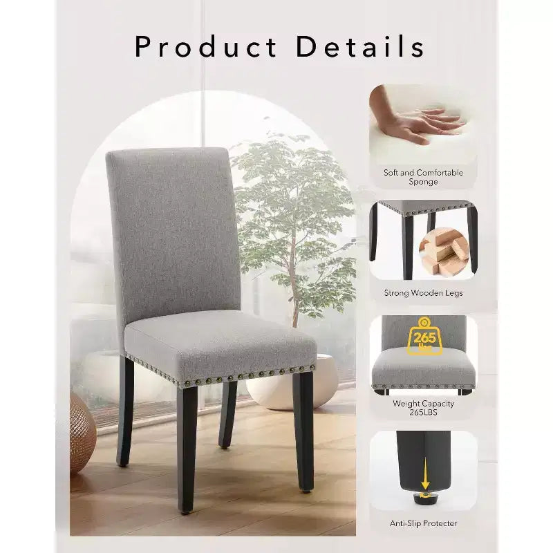 Lot de 6 chaises de salle à manger, chaises ergonomiques modernes rembourrées en tissu avec dossier incurvé, pieds en bois robustes pour salle à manger, cuisine, bureau