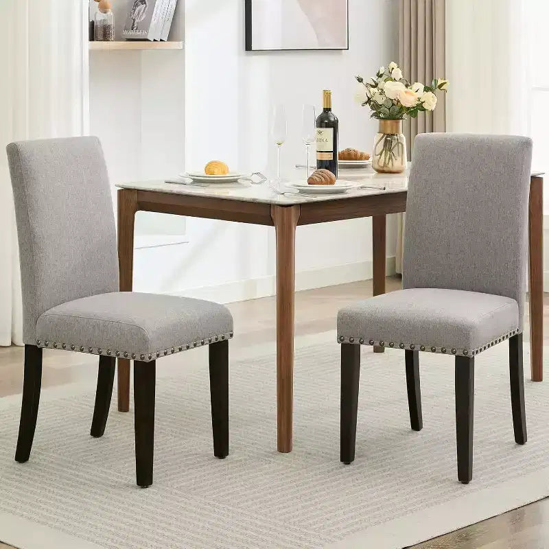 Lot de 6 chaises de salle à manger, chaises ergonomiques modernes rembourrées en tissu avec dossier incurvé, pieds en bois robustes pour salle à manger, cuisine, bureau