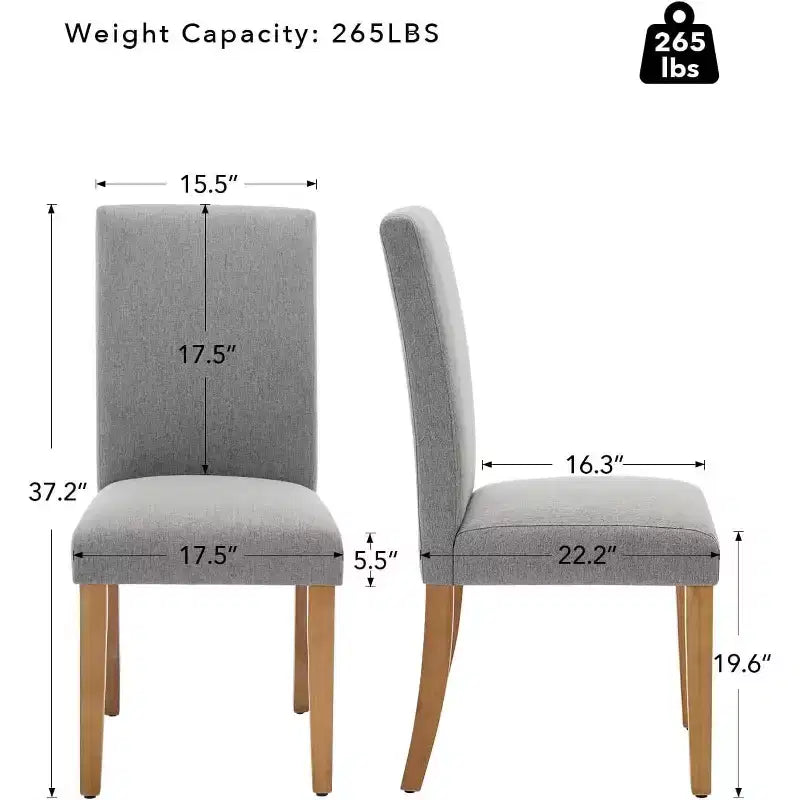 Lot de 6 chaises de salle à manger, chaises ergonomiques modernes rembourrées en tissu avec dossier incurvé, pieds en bois robustes pour salle à manger, cuisine, bureau
